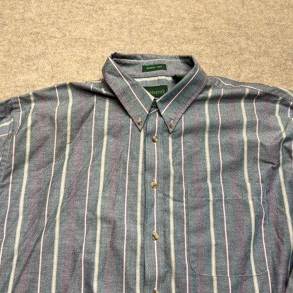 Vintage 90's Manhattan Vertical Stripe Wrinkle-Free Button Down Shirt XXL - Picture 2 of 8